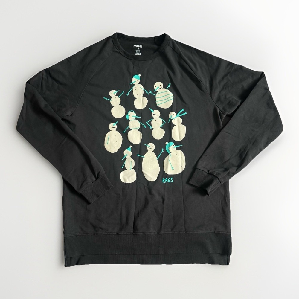 Rags to Raches Women's Snowman Crewneck Sweatshirt Long Sleeve Black XL